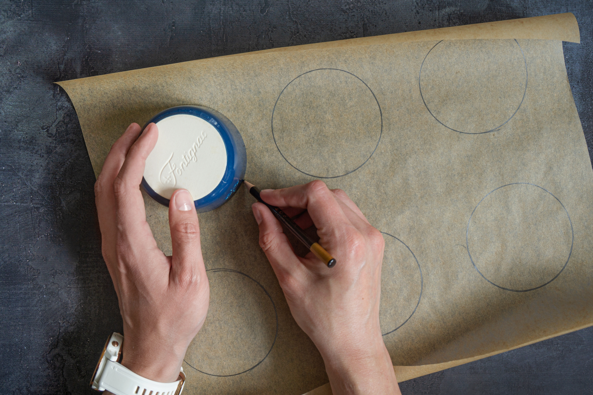 Draw six circles on a parchment paper