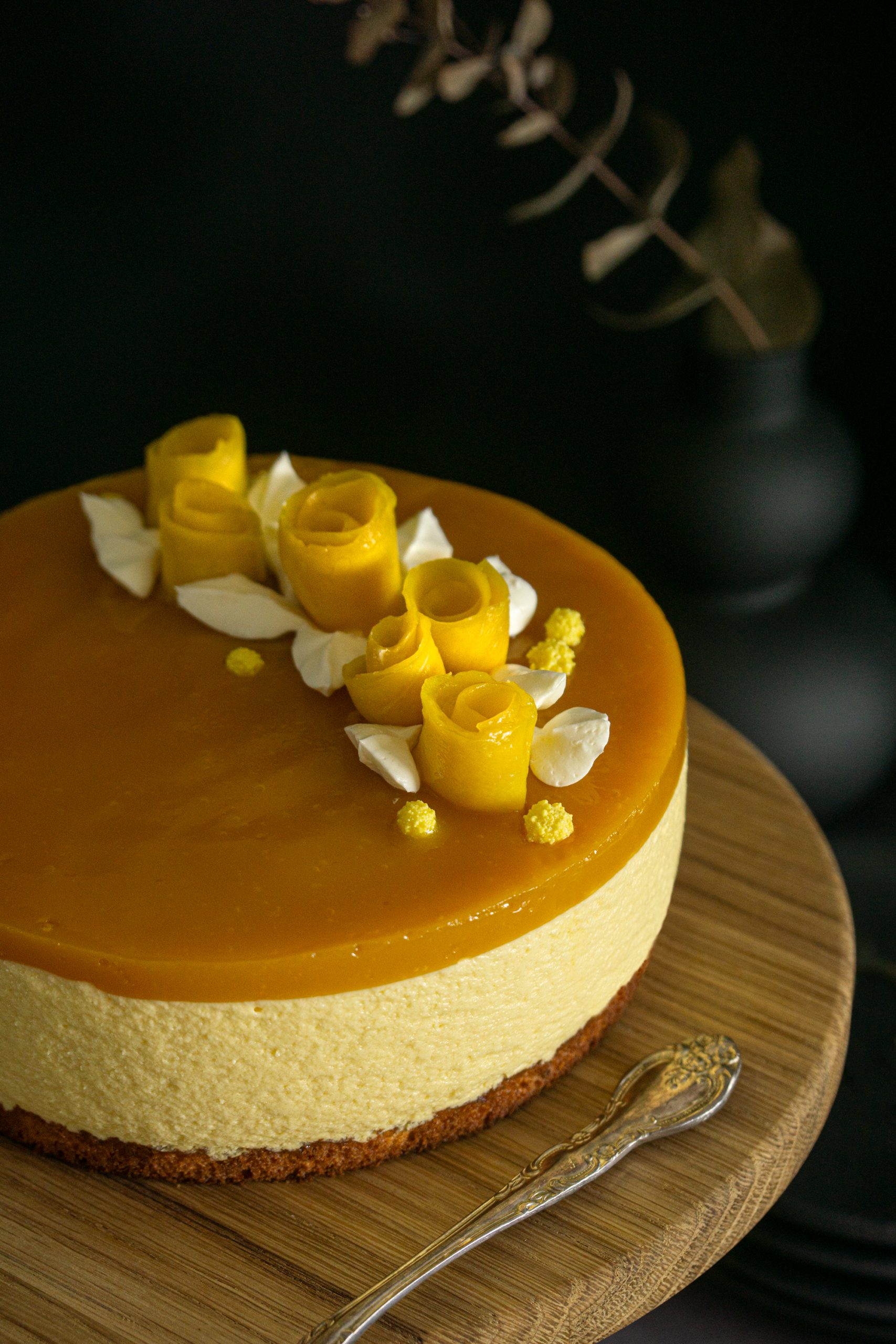 Close-up of mango mouse cake