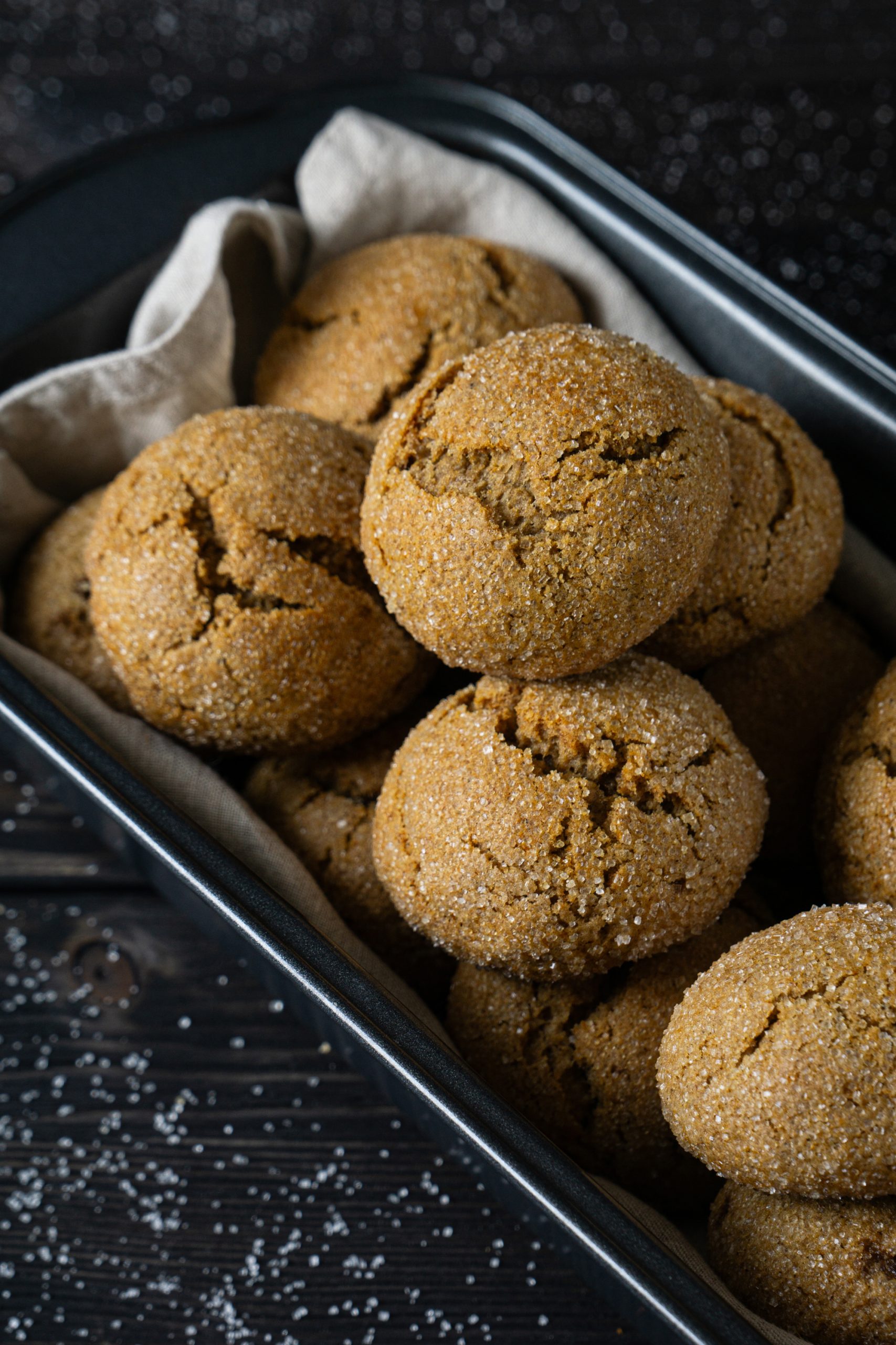 Close up of honey cookies in a baking pan
