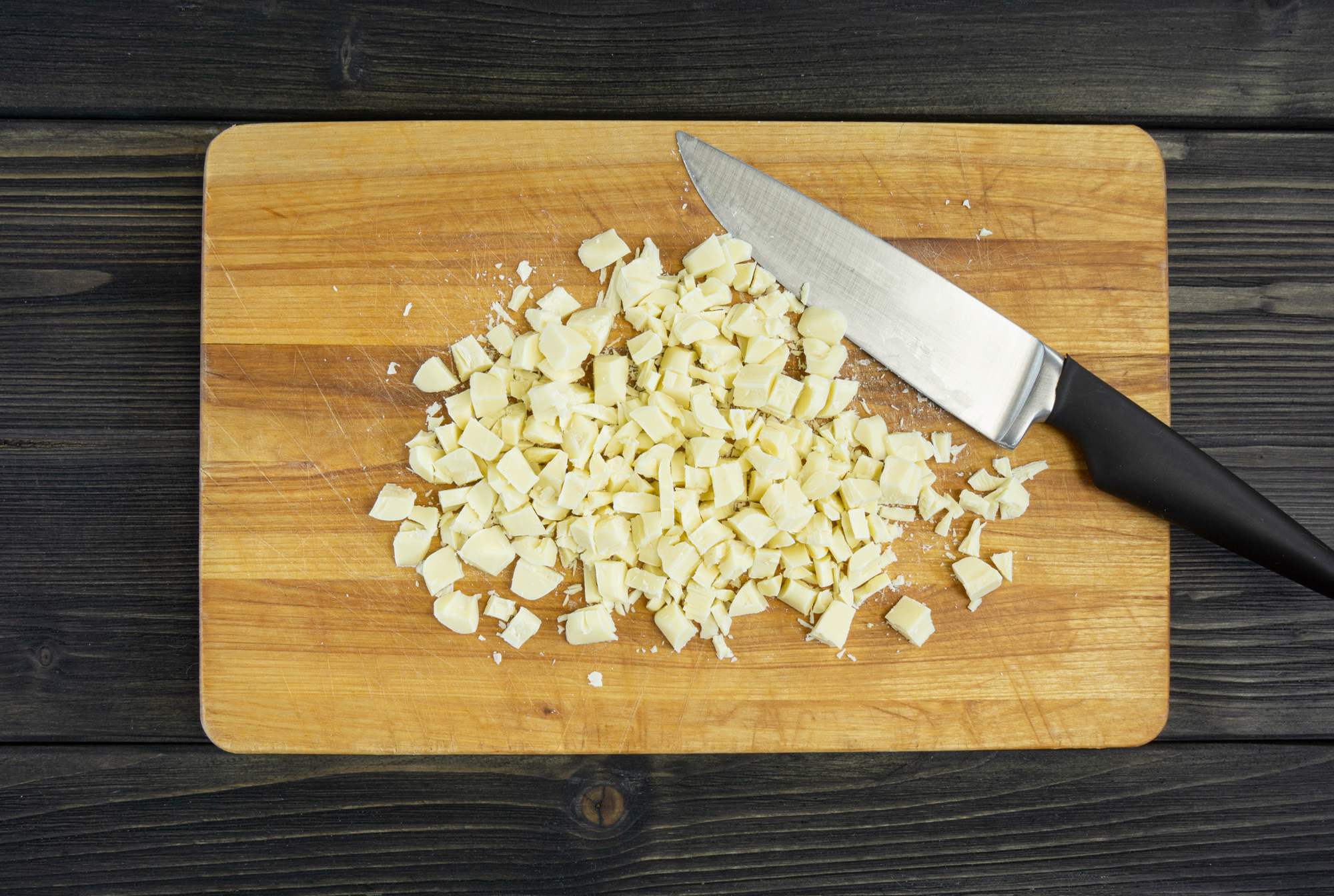White chocolate chopped with a knife