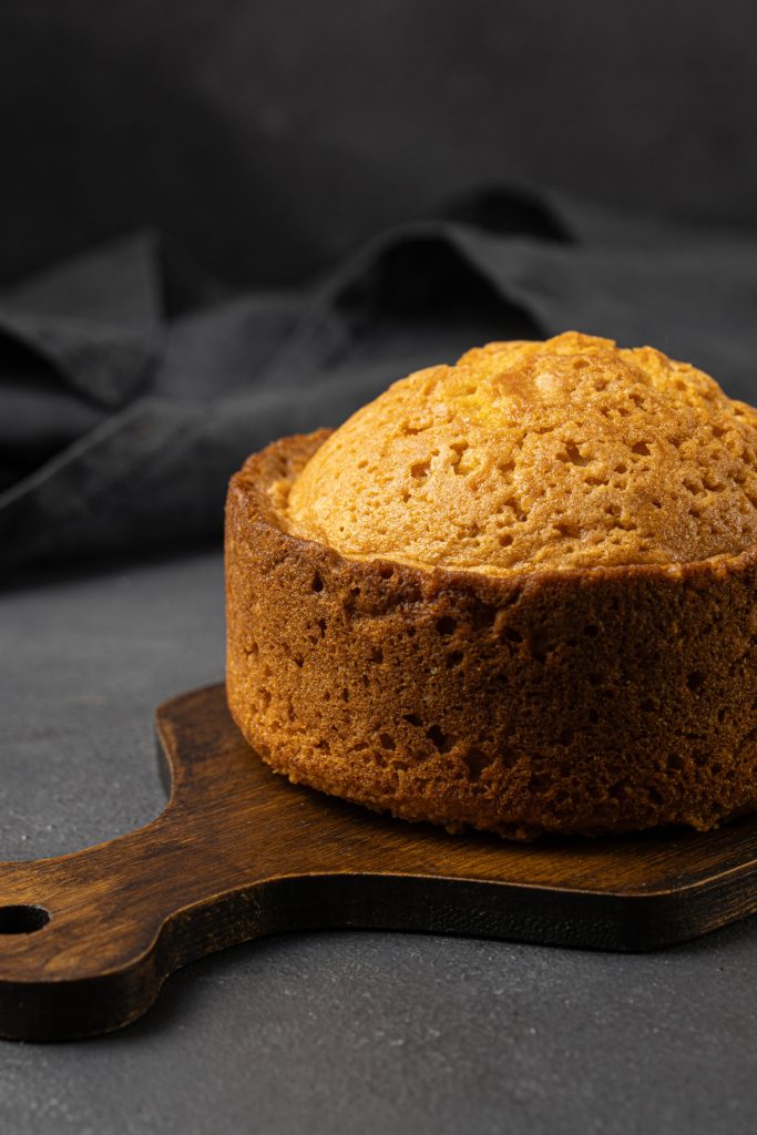 Cake baked in a pan, that was greased with butter