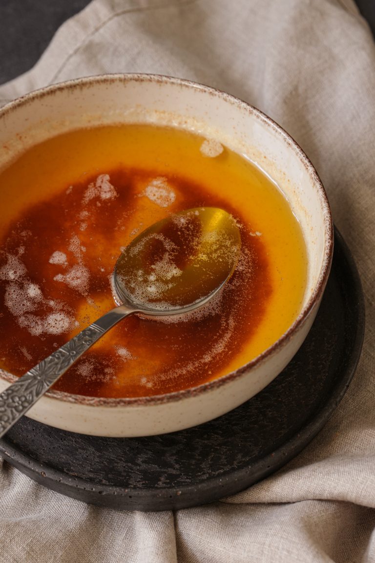 Freshly made brown butter in a bowl