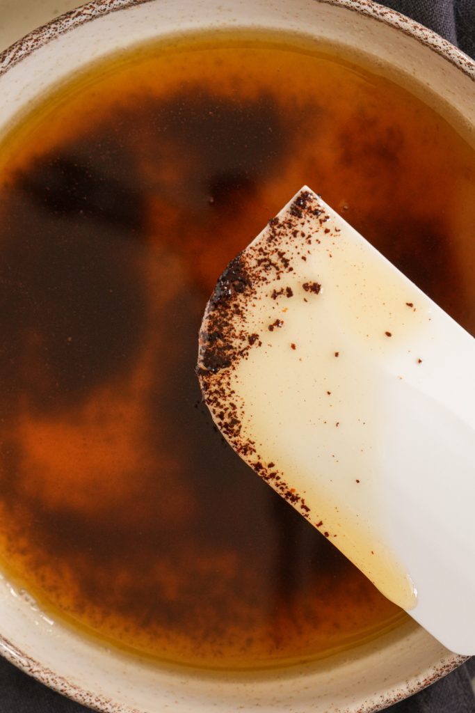 Close up of burnt milk solids in brown butter