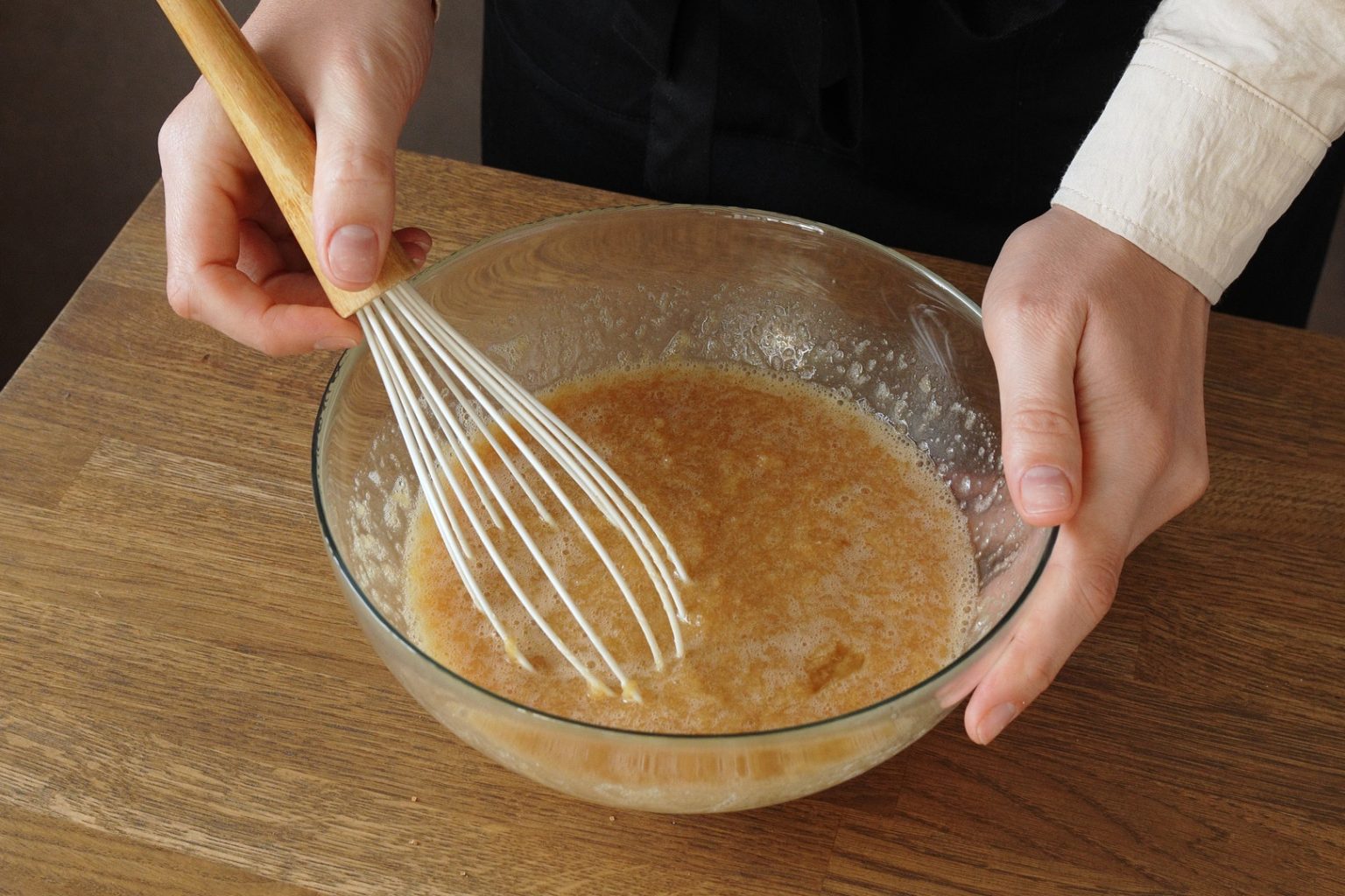 eggs mixed with brown sugar, grated apples and vanilla extract