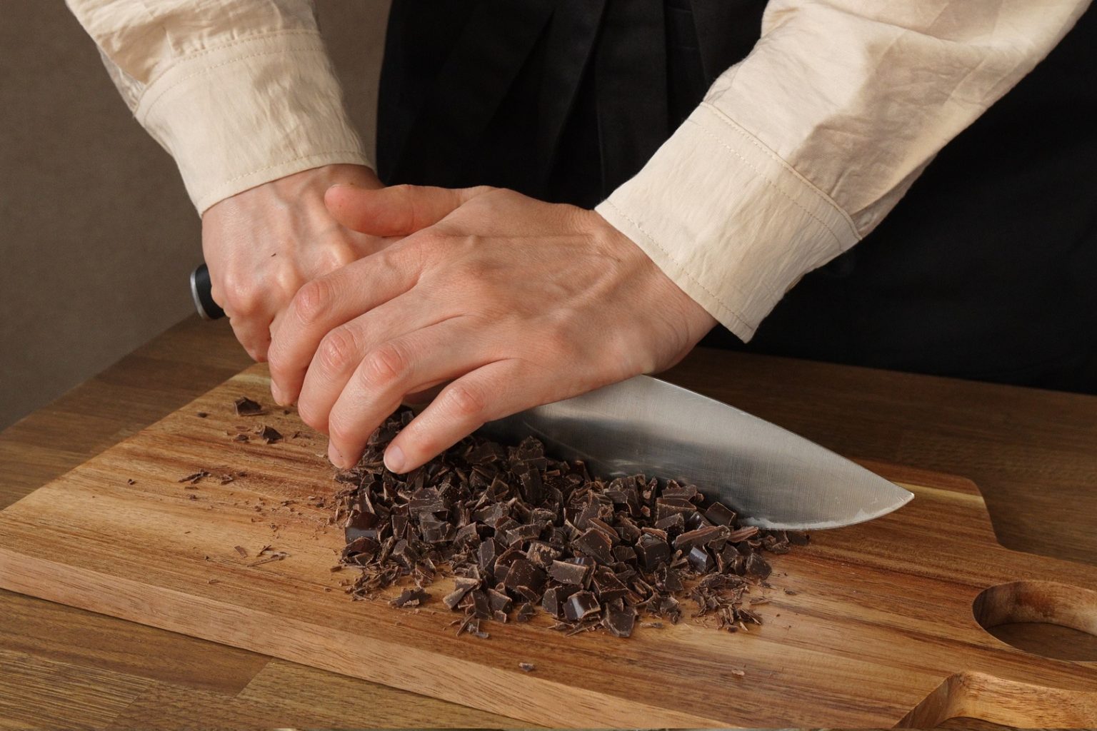 Chocolate being chopped into chunks