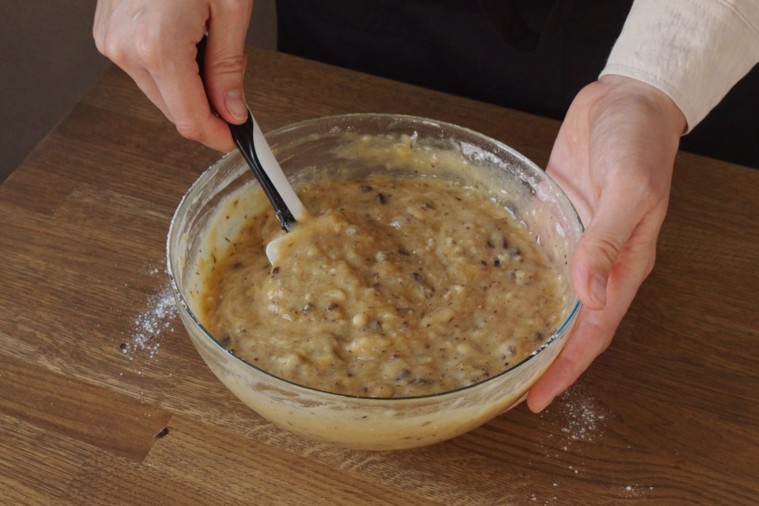 Mixed chocolate chip banana bread batter