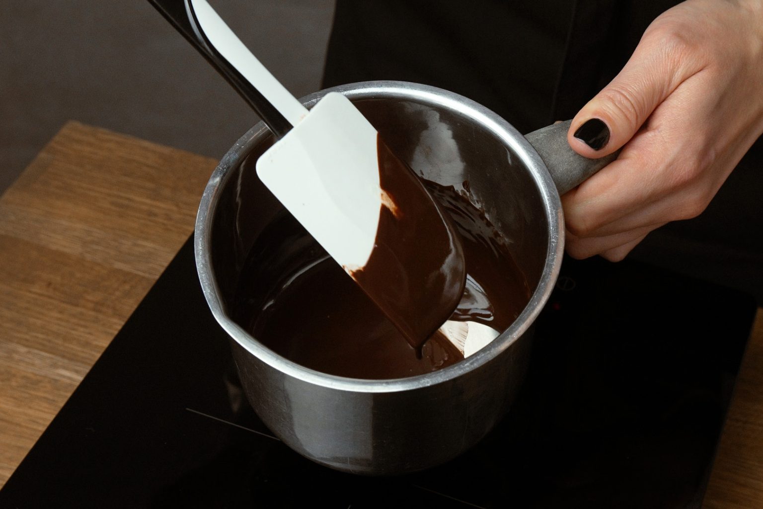 Chocolate and butter melted in a saucepan
