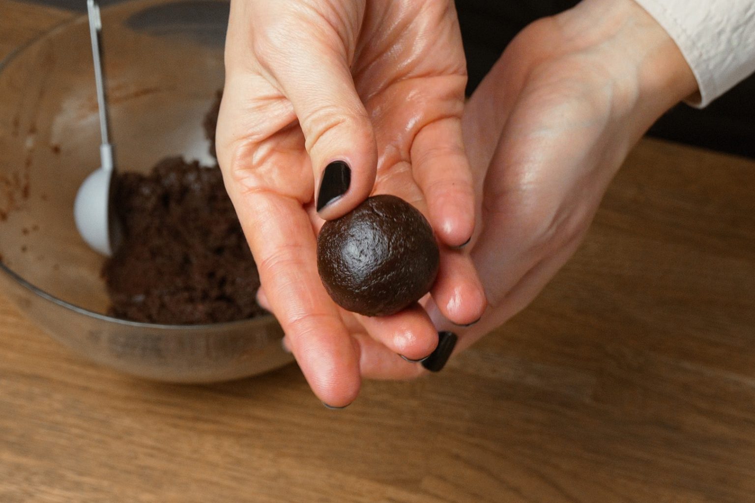 Truffle mixture shaped into a ball