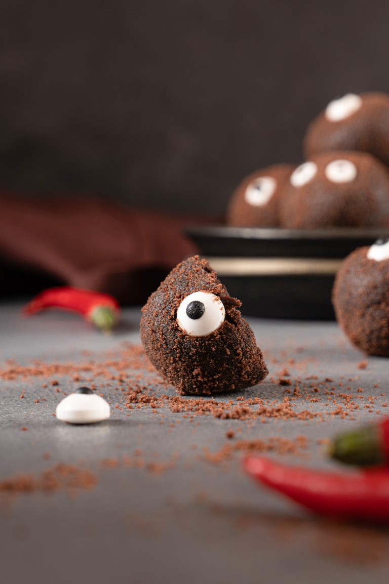 Close up of a spicy Halloween monster truffle