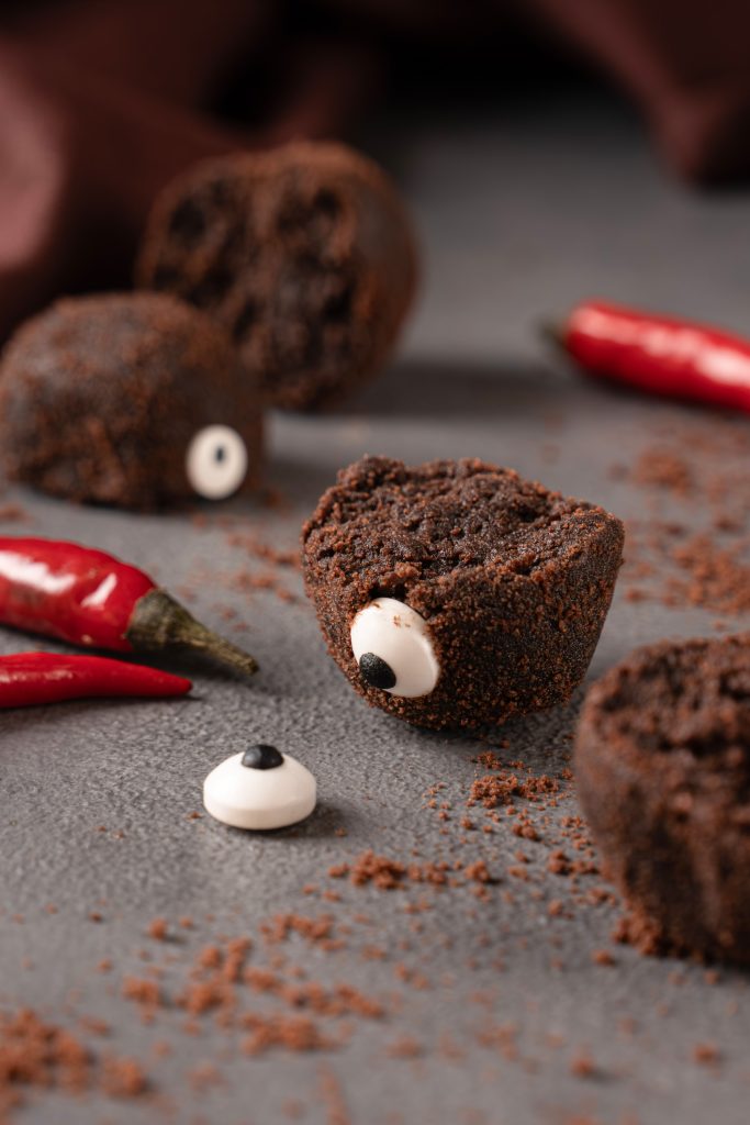 Close up of a spicy Halloween monster truffle