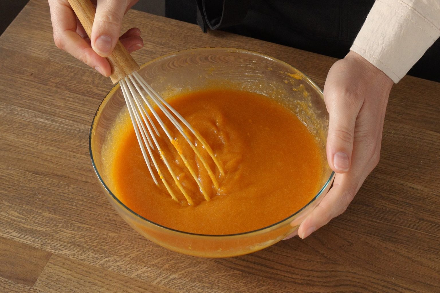 Pumpkin puree mixed with eggs and sugar