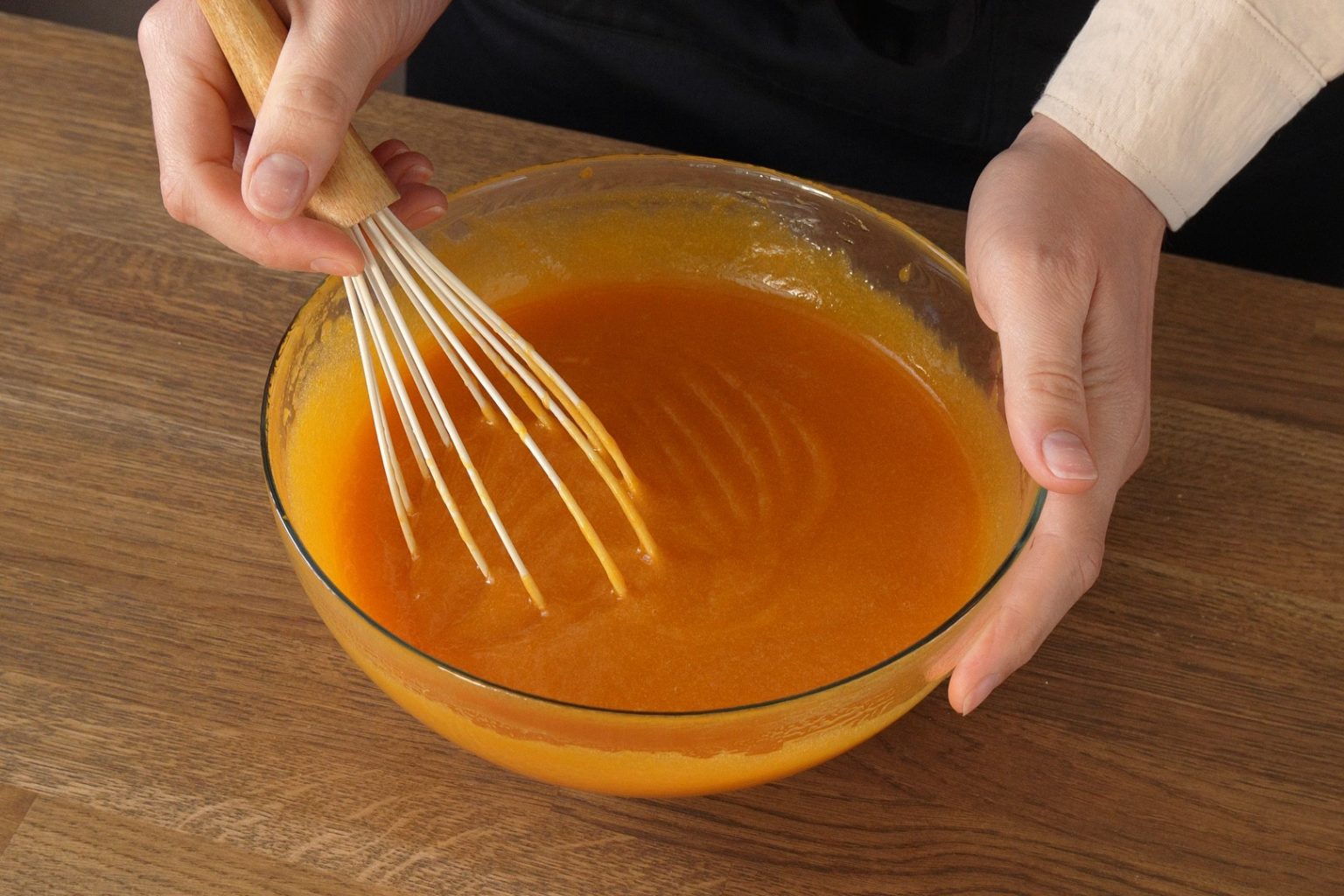 Coconut oil mixed into pumpkin bread batter