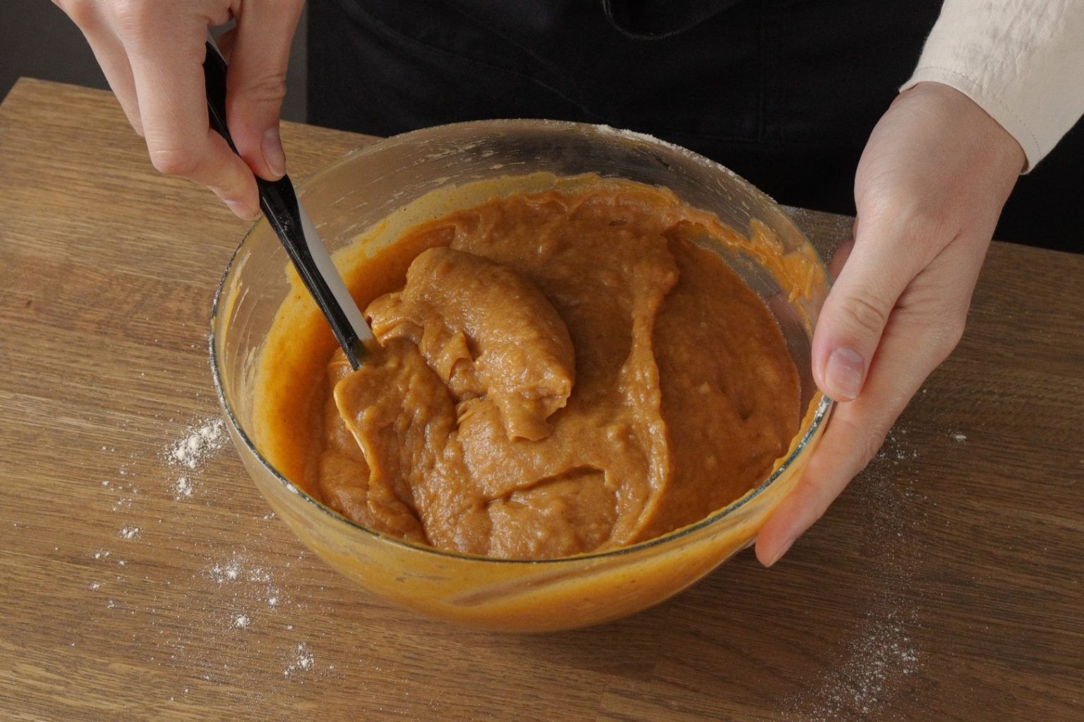 Freshly mixed pumpkin bread batter