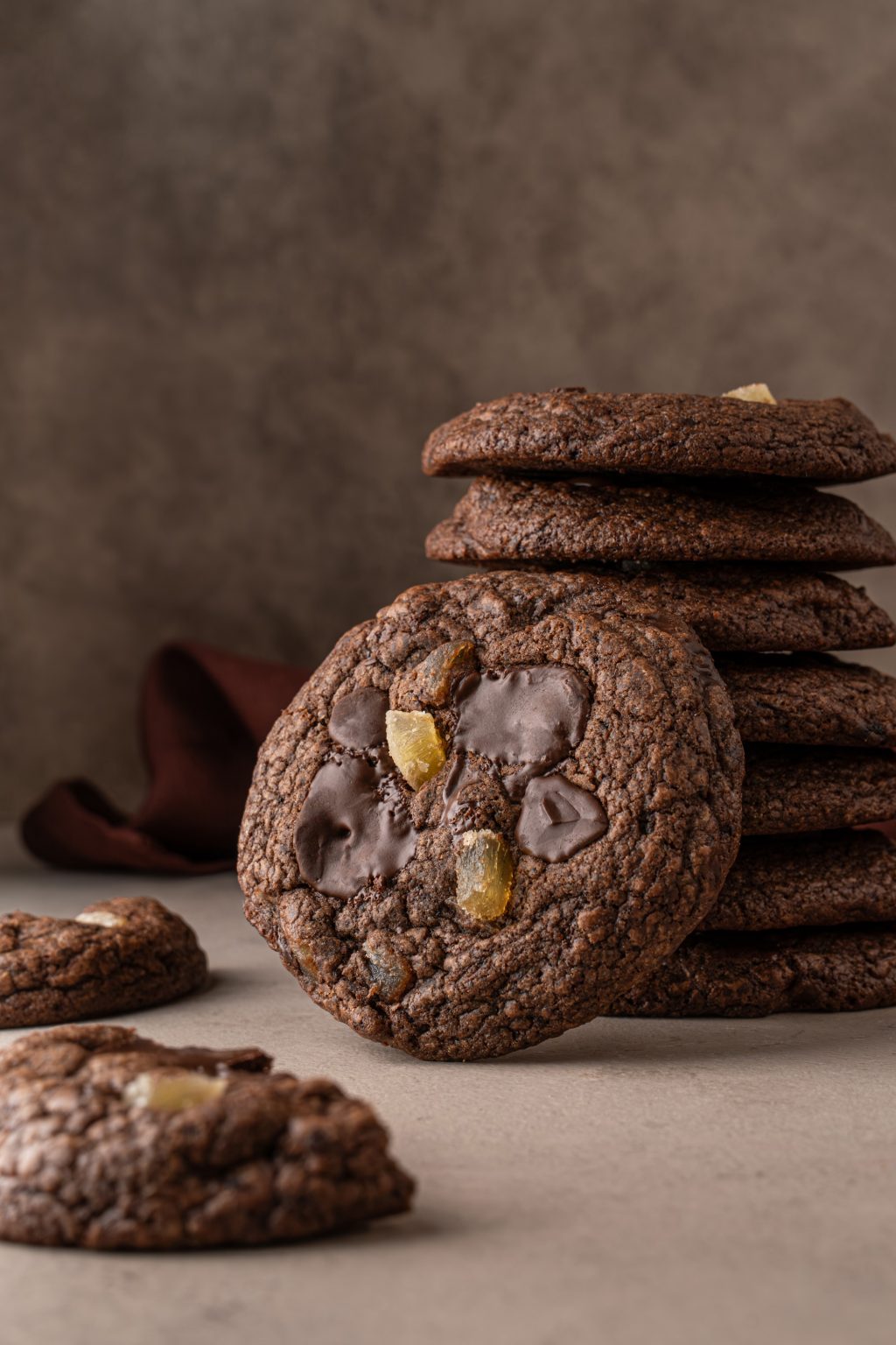 Stacked chocolate ginger cookies